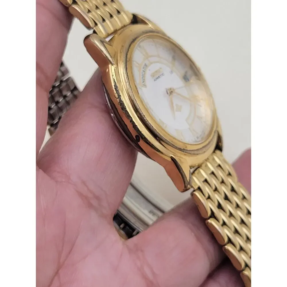 Rare Seiko Kinetic Wristwatch Gold Metal Movement 5M42-0A19 38MM Date
